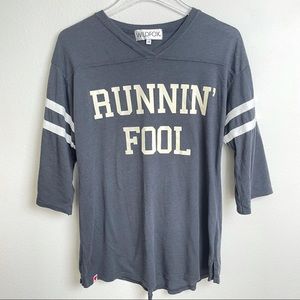 Wildfox Varsity Stripe Graphic Tee Women's XS Oversized V-neck Retro Gym